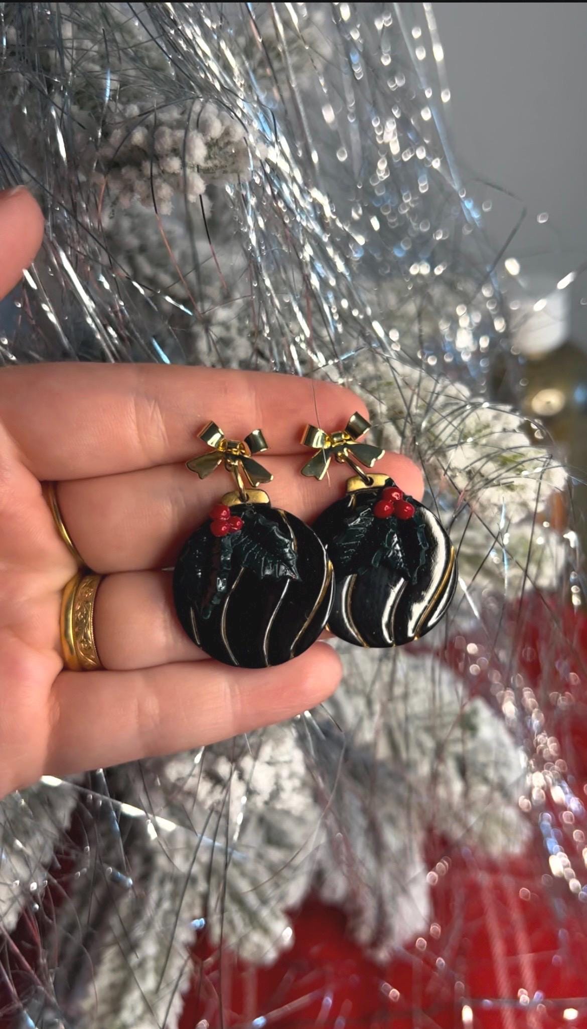 Holly Jolly Ornament Earrings with Bows