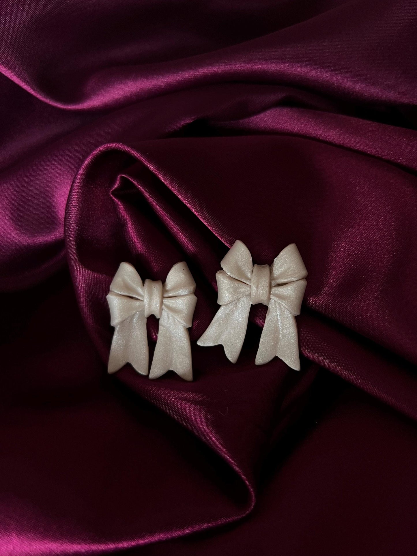 Elegant Polymer Clay Bow Statement Stud Earrings – Handmade Minimalist Jewelry