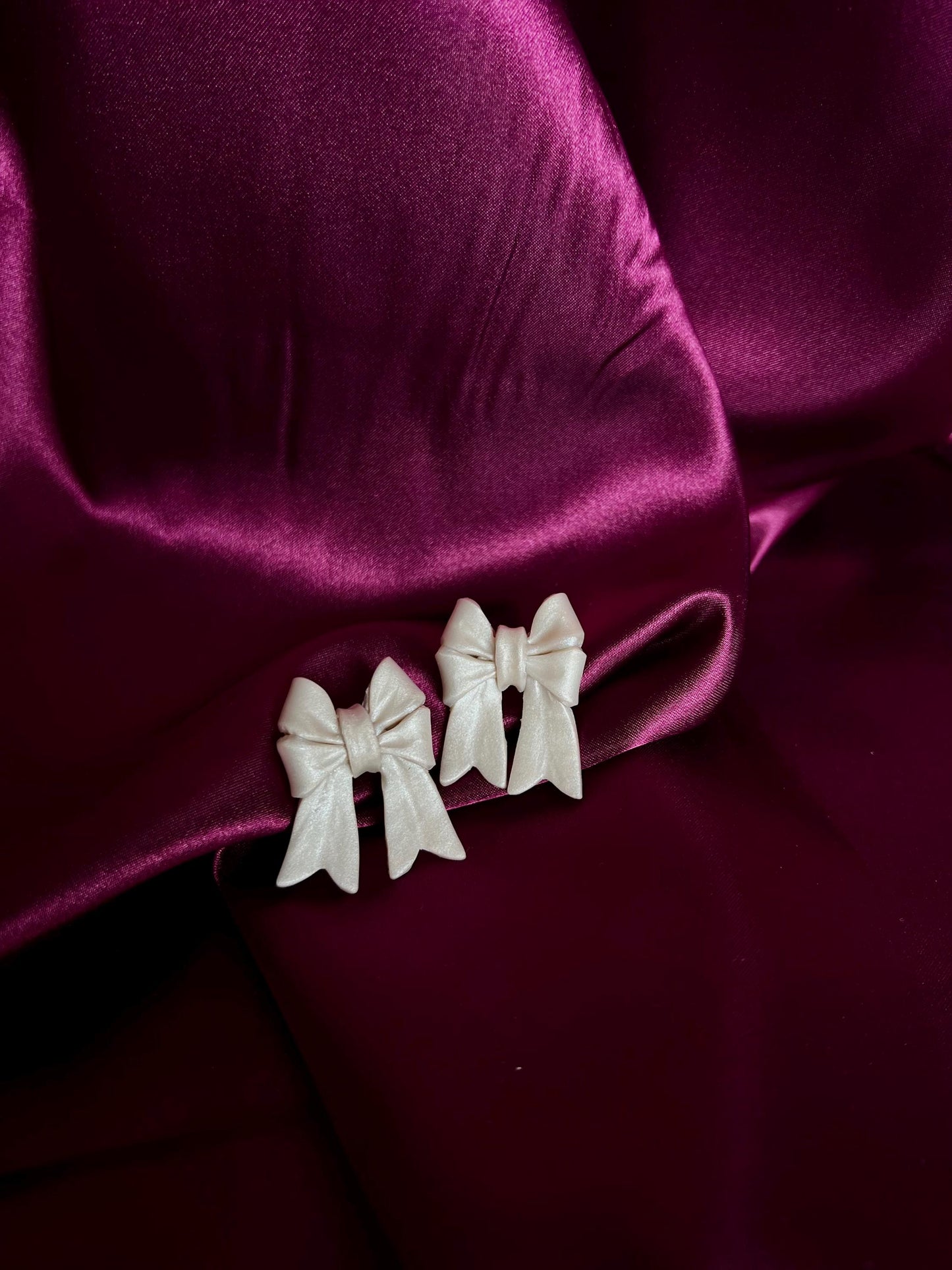 Elegant Polymer Clay Bow Statement Stud Earrings – Handmade Minimalist Jewelry