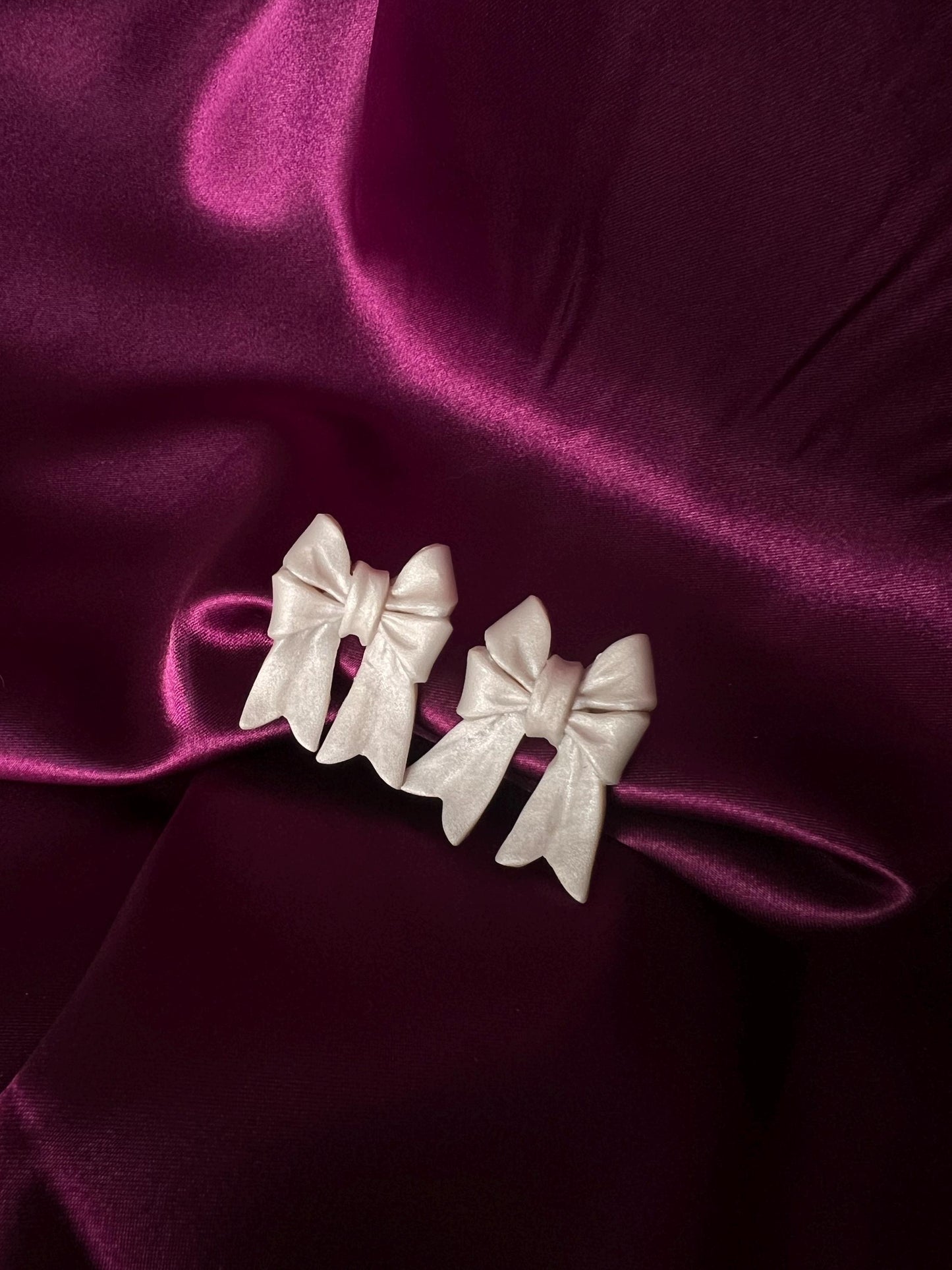 Elegant Polymer Clay Bow Statement Stud Earrings – Handmade Minimalist Jewelry